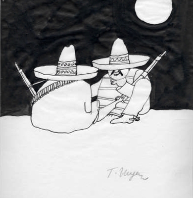 Tomi Ungerer Federzeichnung Mexikanische Banditen