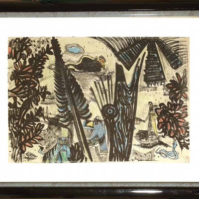 Kay Krasnitzky Lithographie handkoloriert Im Dschungel