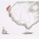 Paul Flora Radierung Der schreckliche Traum vom großen weißen Huhn Paul Flora Radierung