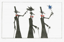 Paul Flora Die Messieurs Corbeau mit blauer Blume (Lithograpie)