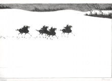 Paul Flora Lithographie Vier Reiter im Schnee